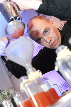 Winner of the 13th Finlandia Vodka Cup Final, Shane Quigley of Long Island Bar, at work creating his winning cocktails.